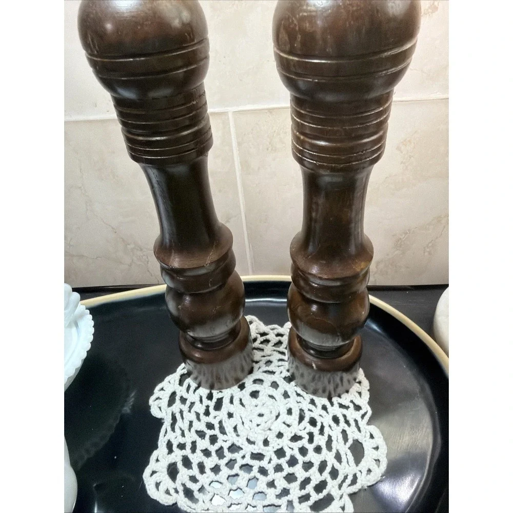 Vintage Wood Salt & Pepper Set Grinder Mill Shaker Taiwan MCM 11 Inches